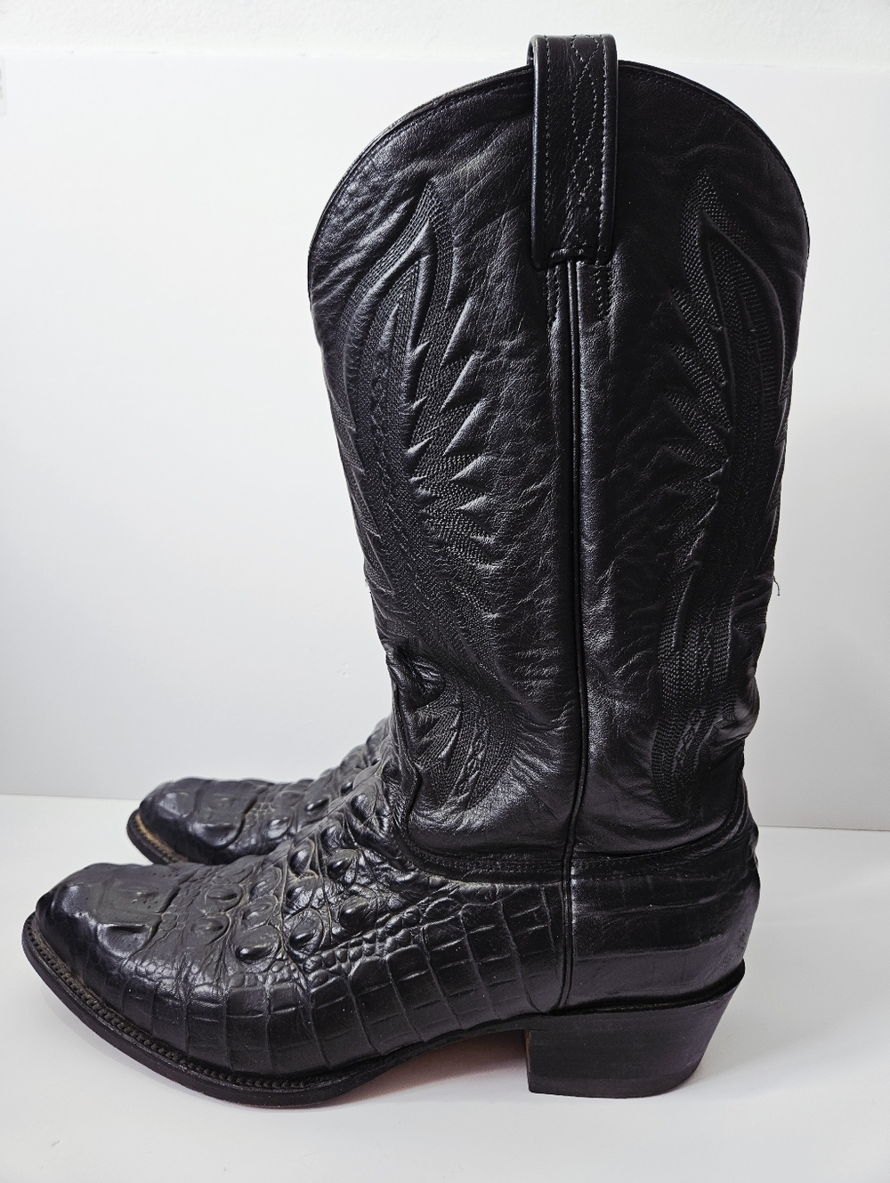Rancho Alligator Embossed Leather Cowboy Boots Size 13 EE Black EUC